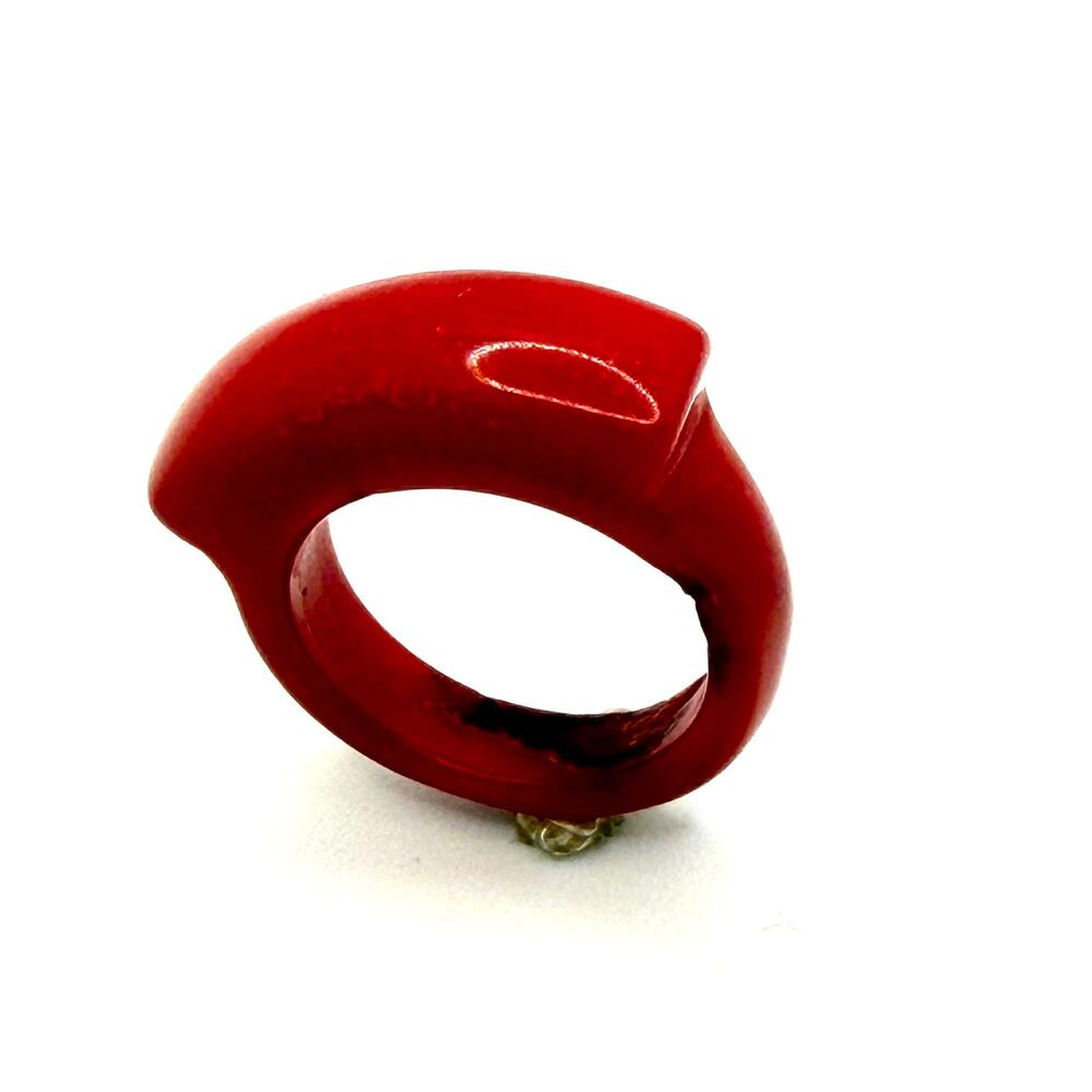 Vintage 90s Red Carved Natural Coral Minimalist Statement Ring